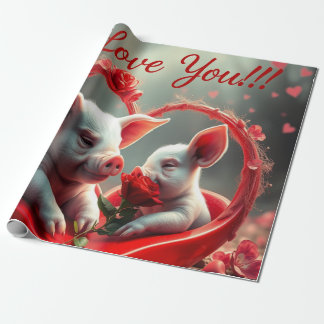 Papel De Presente Valentine's Day Heart Hug - Pig