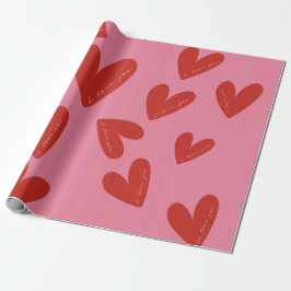 Papel De Presente Valentine's Day Modern Red & Pink Hearts Script