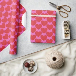 Papel De Presente Valentine's Day Pink and Red Heart Pattern