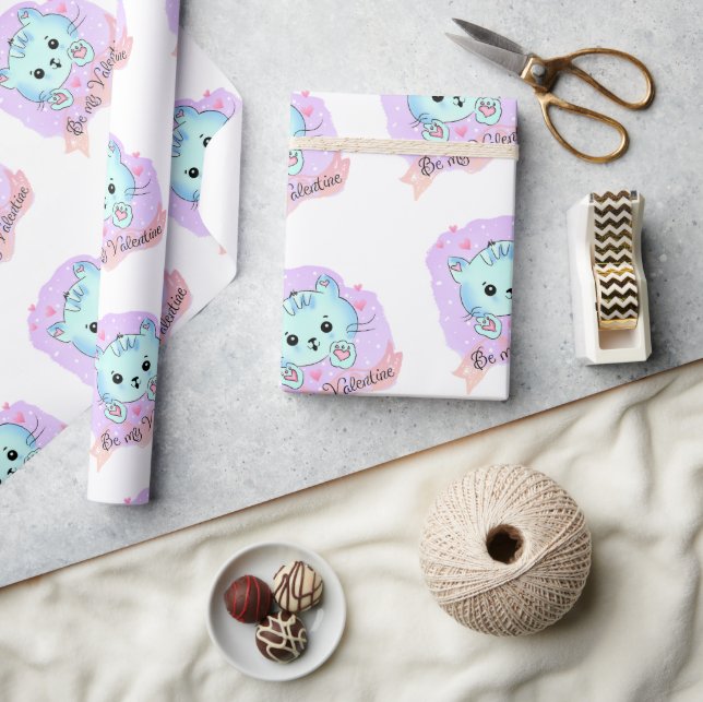 Papel De Presente Valentine's Day Wrapping Paper Cat Kitten Love  (Artesanato)
