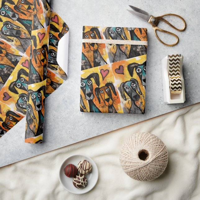 Papel De Presente Valentine's Day Wrapping Paper Dog Red Hearts (Artesanato)