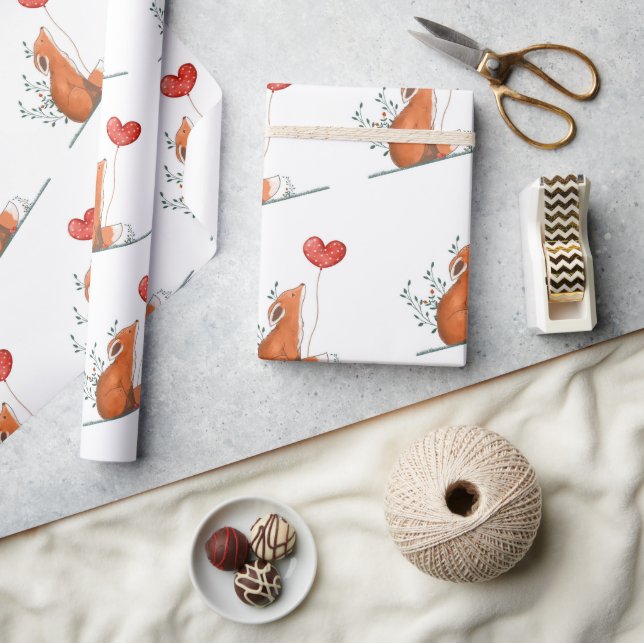 Papel De Presente Valentine's Day Wrapping Paper Foxy Love Hearts (Artesanato)
