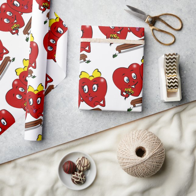 Papel De Presente Valentine's Day Wrapping Paper Red Hearts Couple (Artesanato)