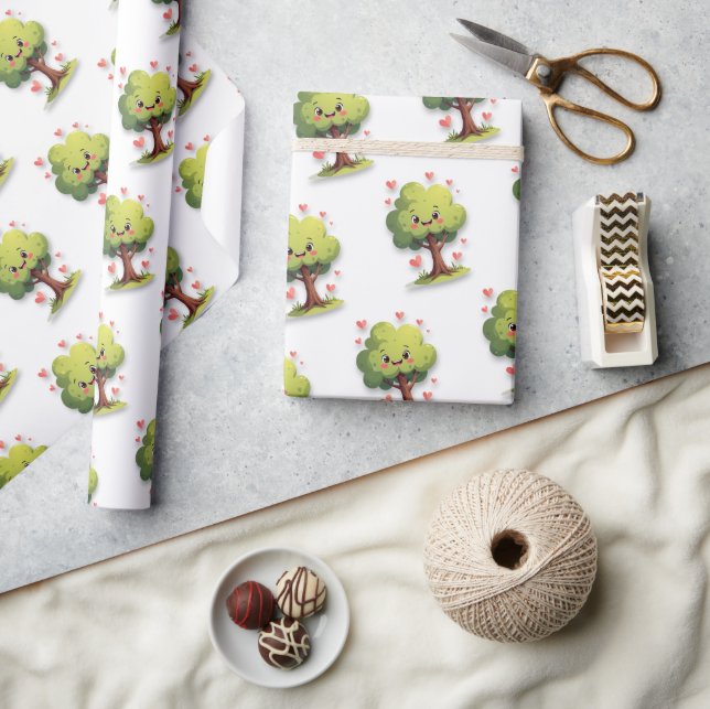 Papel De Presente Valentine's Day Wrapping Paper Tree Red Hearts (Artesanato)