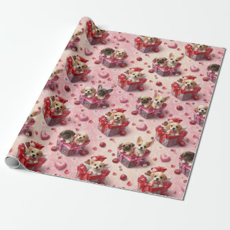 Papel De Presente Valentine's Puppies Wrapping Paper