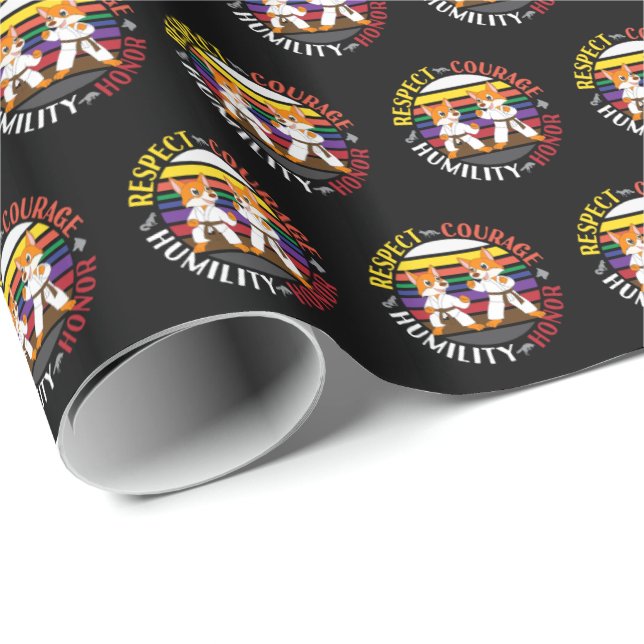 Papel De Presente Valores de Karate - Silhuetas Raposa Esparta Cuta (Ponta do rolo)