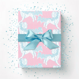 Papel De Presente Valsa do Cão Foo em Rosa e Água