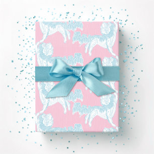 Papel De Presente Valsa do Cão Foo em Rosa e Água