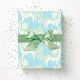 Papel De Presente Valsa do Cão Foo em Verde e Água