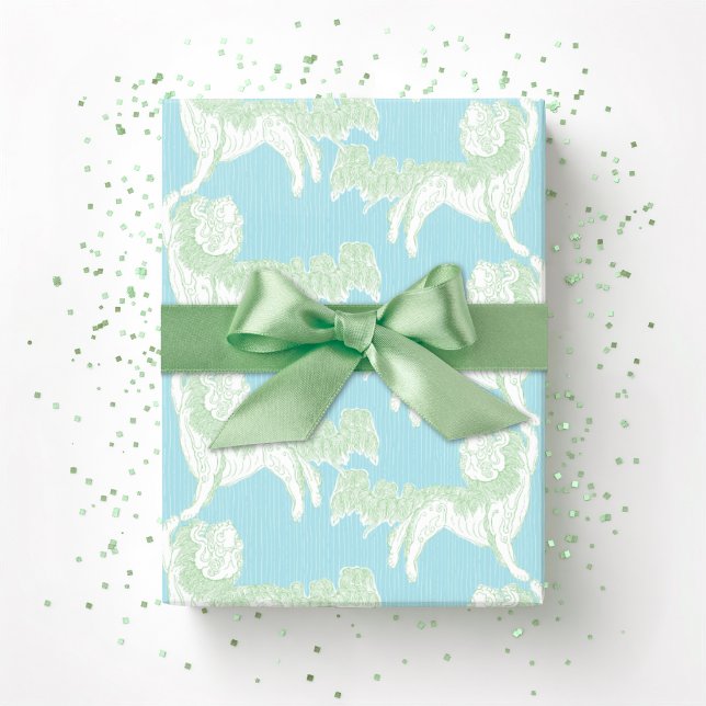 Papel De Presente Valsa do Cão Foo em Verde e Água (Criador carregado)