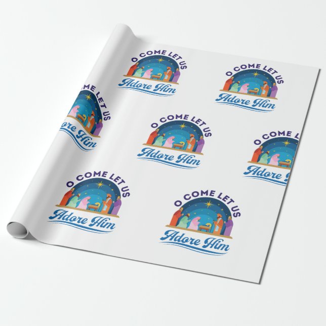 Papel De Presente Vamos Adorá-Lo, Cristão de Natal (Desenrolado)