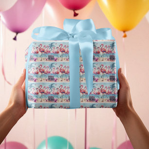 Papel De Presente Vamos Festa de Aniversário na Praia Flamingle