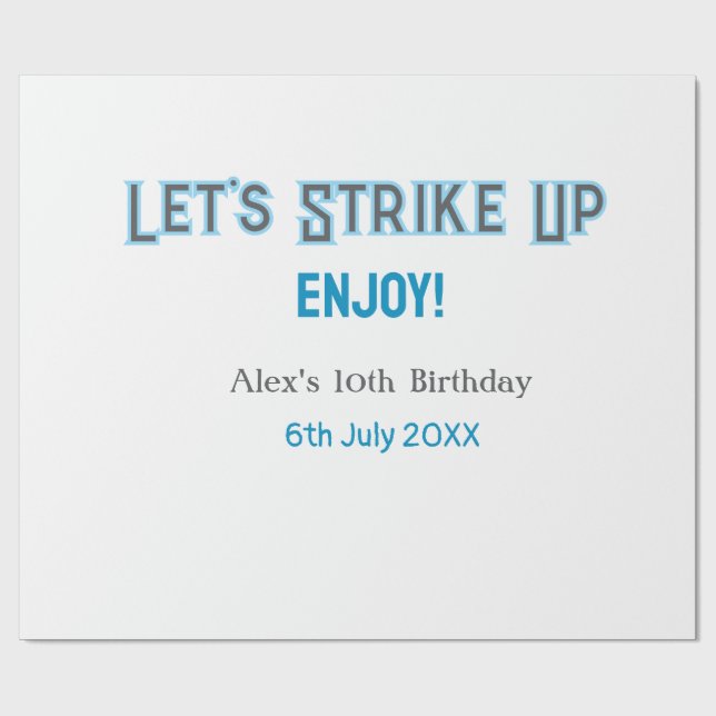 Papel De Presente Vamos sobe cinza azul feliz nome de 10 anos (Aberto)