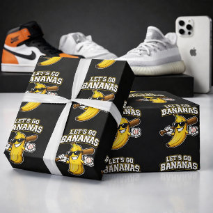 Papel De Presente Vamos Torcer Bananas Beisebol Retrô Banana Engraça