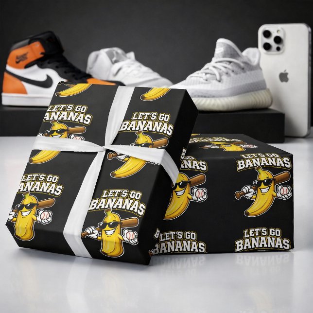 Papel De Presente Vamos Torcer Bananas Beisebol Retrô Banana Engraça (Criador carregado)
