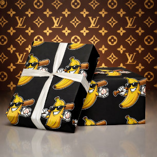 Papel De Presente Vamos Torcer Bananas Beisebol Retrô Banana Engraça