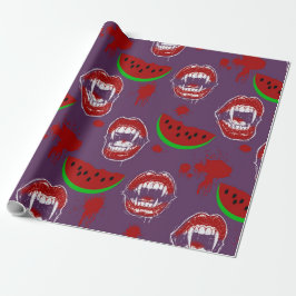 Papel De Presente Vampiro Comendo Melancia Halloween em Julho Roxo