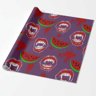 Papel De Presente Vampiro Comendo Melancia Halloween em Julho Roxo