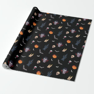 Papel De Presente 🧛 ‍ ♂️ Vampiro Gótico do Halloween Black Wrap 🎁 