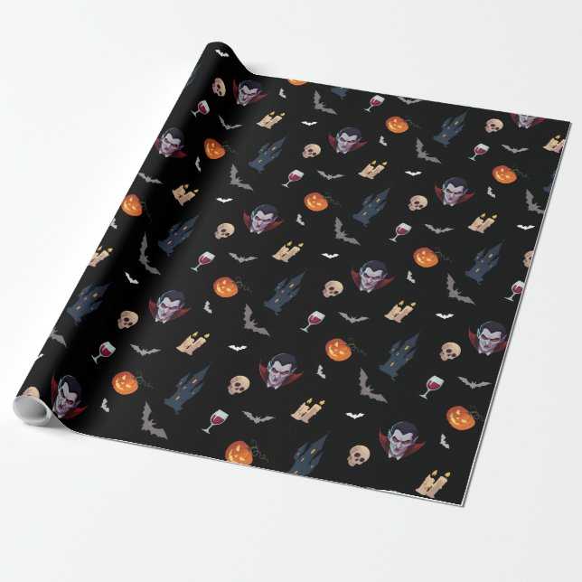Papel De Presente 🧛 ‍ ♂️ Vampiro Gótico do Halloween Black Wrap 🎁  (Desenrolado)