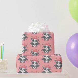 Papel De Presente Vampiro Panda Morcego Fantasma Rosa Halloween Fofo