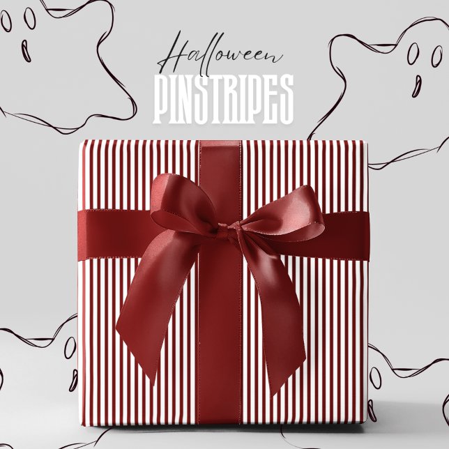 Papel De Presente Vampiro Vermelho Venom e Pinstripe Branca Hallowee (Elegant Red and White Pinstripe Gift Wrap for Halloween. Vampire Venom Red and White Stripes Pattern)