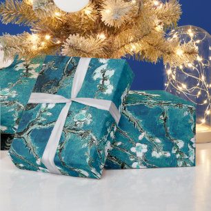 Papel De Presente Van Gogh Almond Blossoms Dark Teal