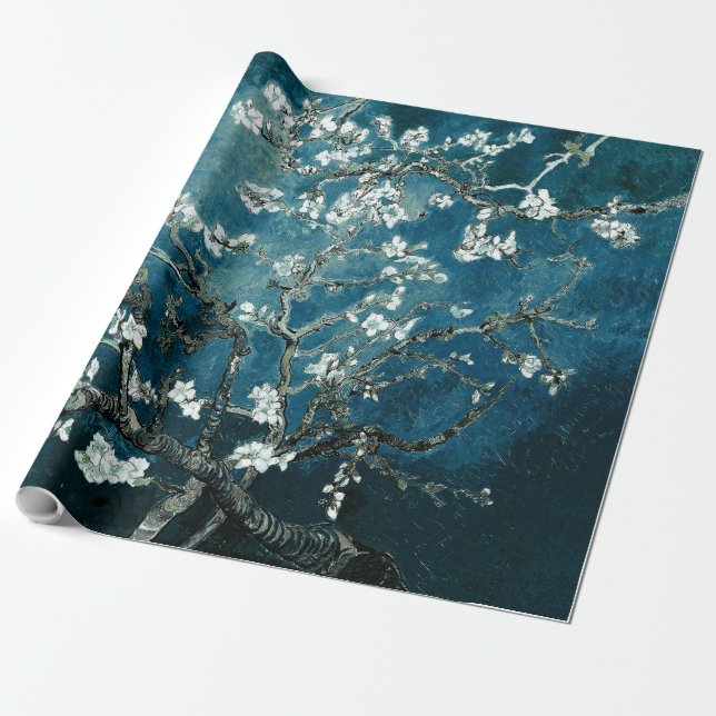 Papel De Presente Van Gogh Almond Blossoms : Teal Escuro (Desenrolado)