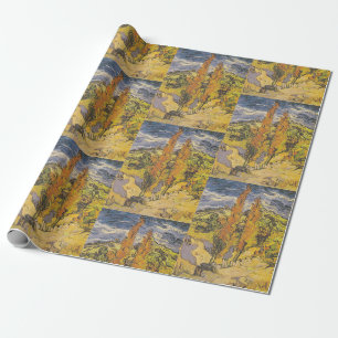 Papel De Presente Van Gogh Duas Árvores - Arte Amarela Vibrante da N