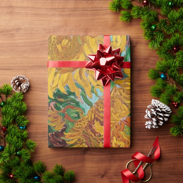 Papel De Presente Van Gogh Sunflowers Yellow Flowers  Floral  (Presente de Natal)