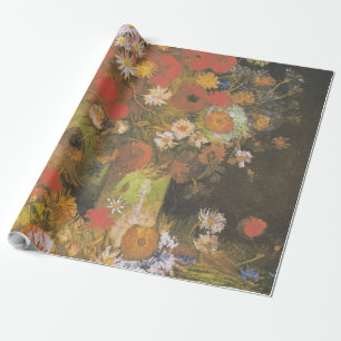 Papel De Presente Van Gogh Vintage Peonies e Chrysanthemum