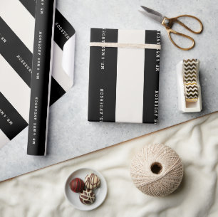 Papel De Presente Vanilla & Preto Preppy Listras Casamento Nome Pers