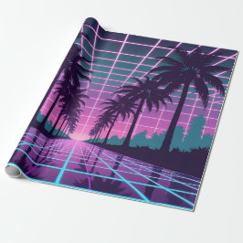 Papel De Presente Vaporwave 80s Neon Grid Synthwave Poster