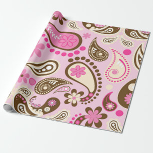 Papel De Presente Vaqueira Rosa Marrom Paisley Flores País Texas