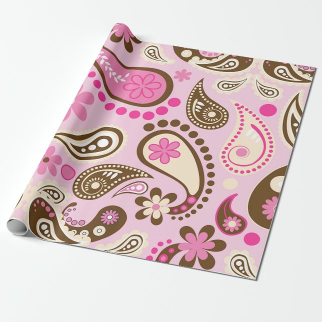 Papel De Presente Vaqueira Rosa Marrom Paisley Flores País Texas (Desenrolado)