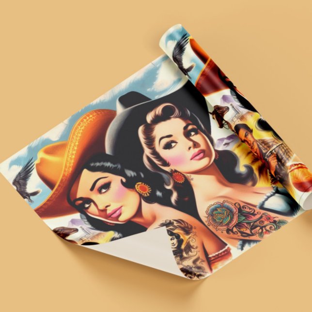 Papel De Presente Vaqueiras Tatuadas Vintage (Criador carregado)