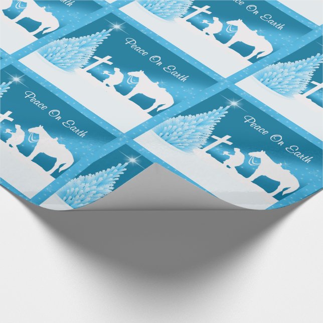 Papel De Presente Vaqueiro De Natal Ocidental Rezando Pela Paz Na Te (Ponta)