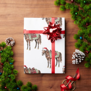 Papel De Presente Vaqueiro Vaqueira Cavalo Vermelho Natal Ocidental