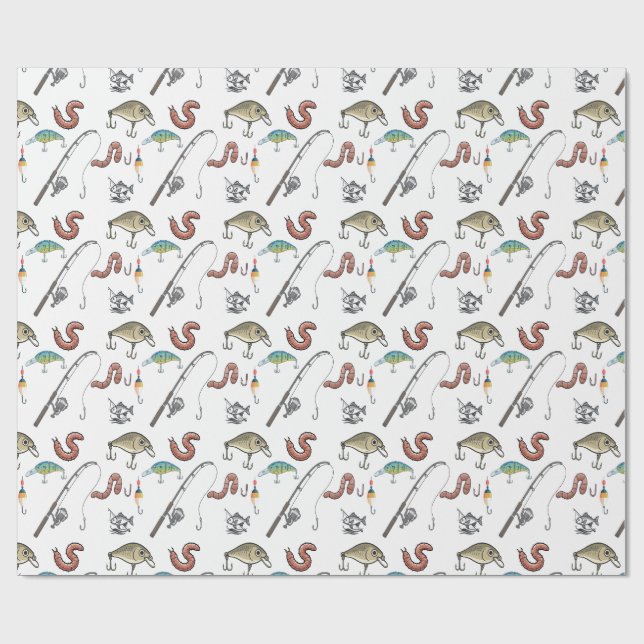 Papel De Presente Varetas de pescador, carretéis e iscas (Aberto)