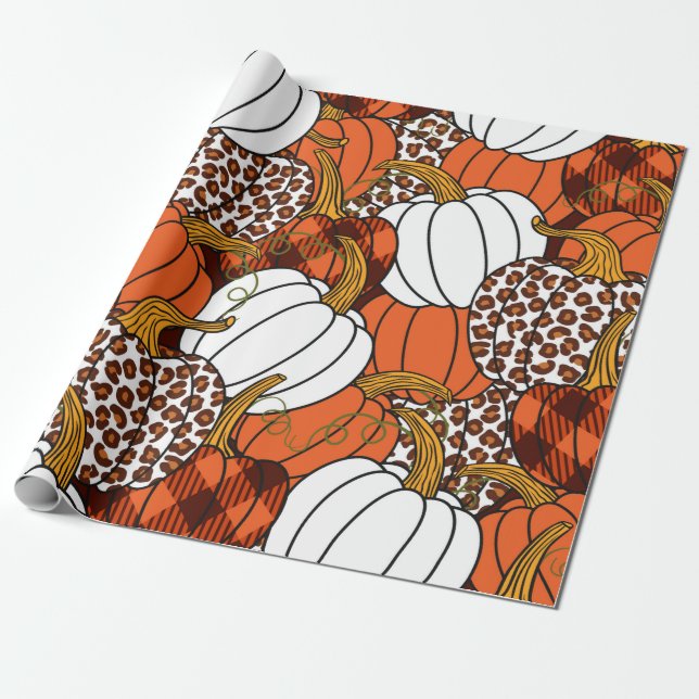 Papel De Presente  Várias abóboras. Leopardo, laranja, branco e bufo (Desenrolado)