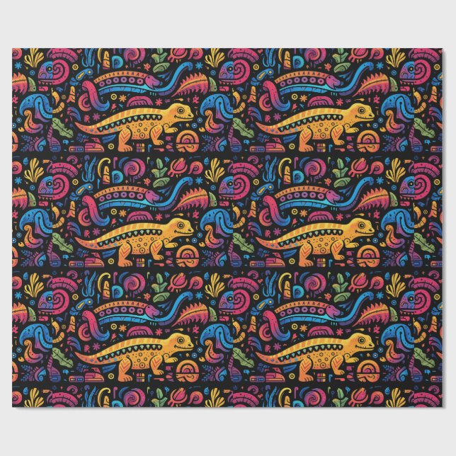 Papel De Presente Várias formas animais em cores vivas (Aberto)