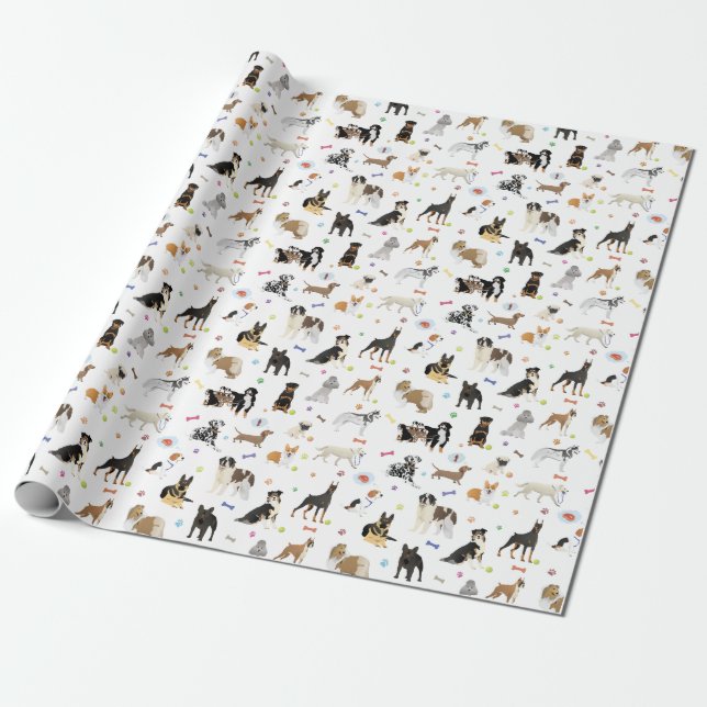 Papel De Presente Vários Padrões de Cães (Desenrolado)