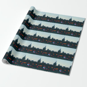 Papel De Presente Varsóvia Noturna: Silhueta Turva da Cidade.