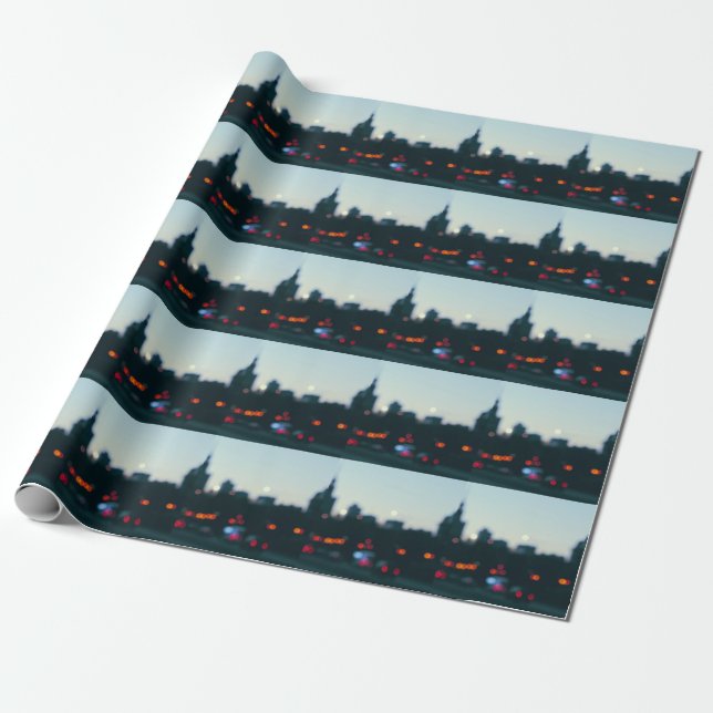 Papel De Presente Varsóvia Noturna: Silhueta Turva da Cidade. (Desenrolado)