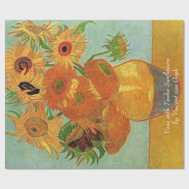 Papel De Presente Vase com 12 girassóis por Vincent van Gogh. (Aberto)