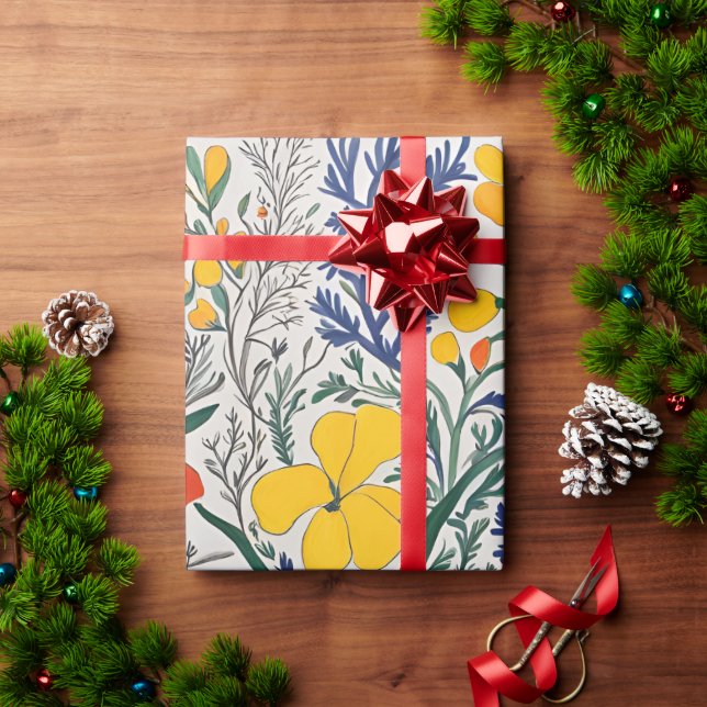 Papel De Presente Vase e Flores Selvagens (Presente de Natal)