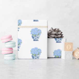 Papel De Presente Vaso Azul e Branco de Chinoiserie com Embrulho de