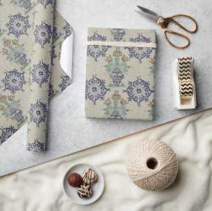 Papel De Presente Vaso de Tulipa Holandesa em Azulejo Delft Antigo: