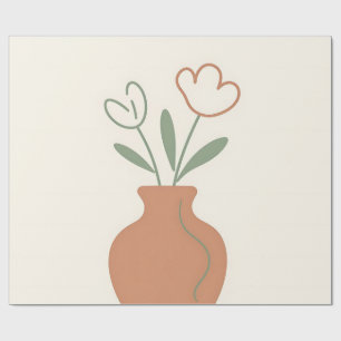 Papel De Presente Vaso de Tulipa Minimalista Arte Linear