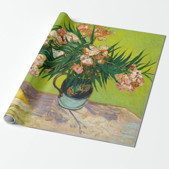 Papel De Presente Vaso de Vincent Van Gogh com Oleandros e Livros (Desenrolado)